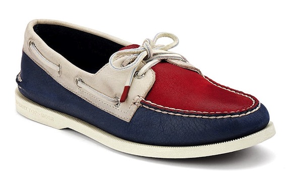 blue and white sperrys